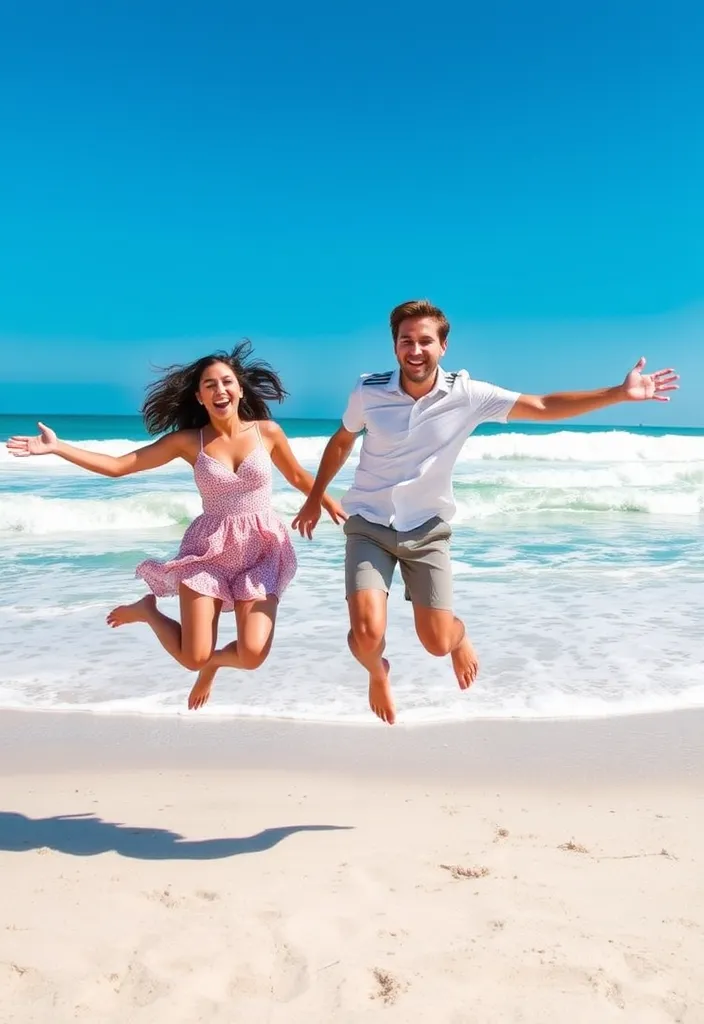 21 Stunning Couple Poses That Will Make Your Photos Unforgettable! - 15. The Joyful Jump