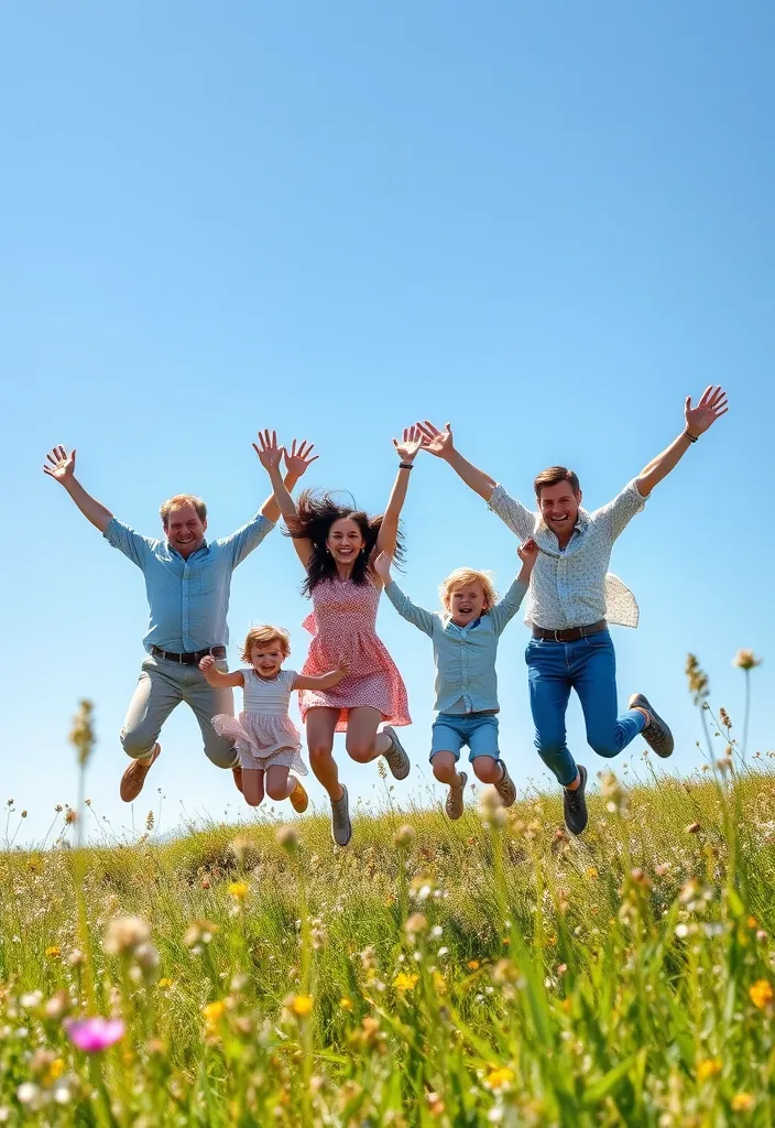 21 Family Poses with Older Children That Will Make Your Photos Unforgettable! - 4. The Playful Jump Shot