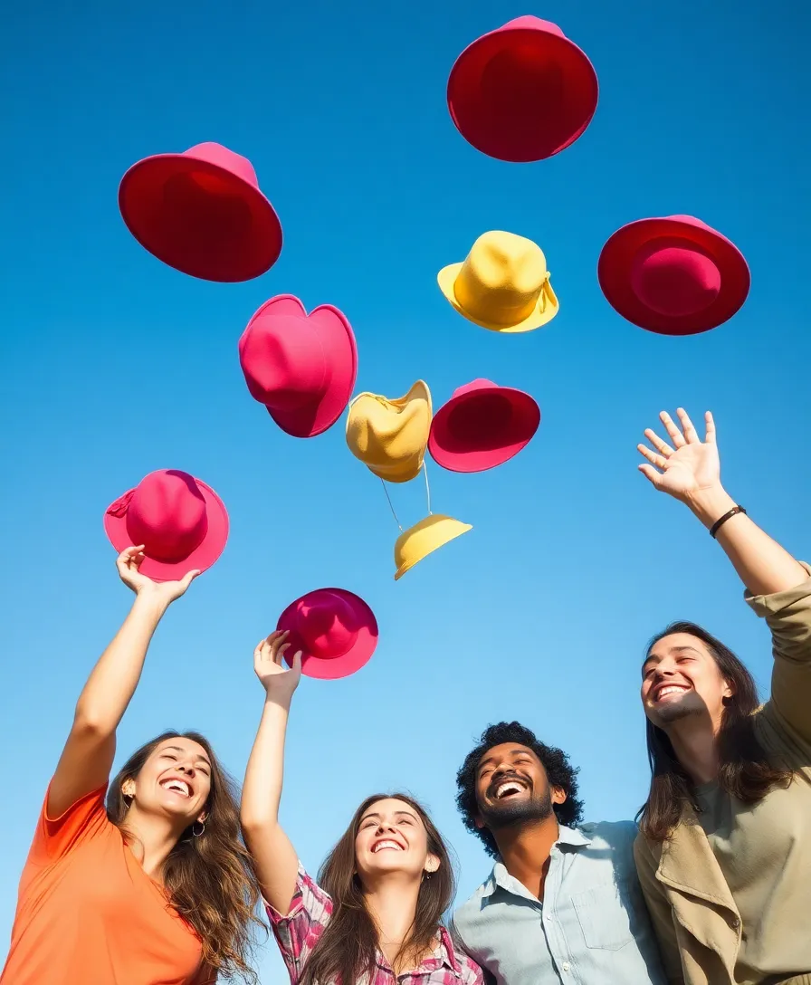 25 Fun and Creative Poses with Friends That'll Make Your Photos Pop! (You Won't Believe #12!) - 18. The Hat Toss